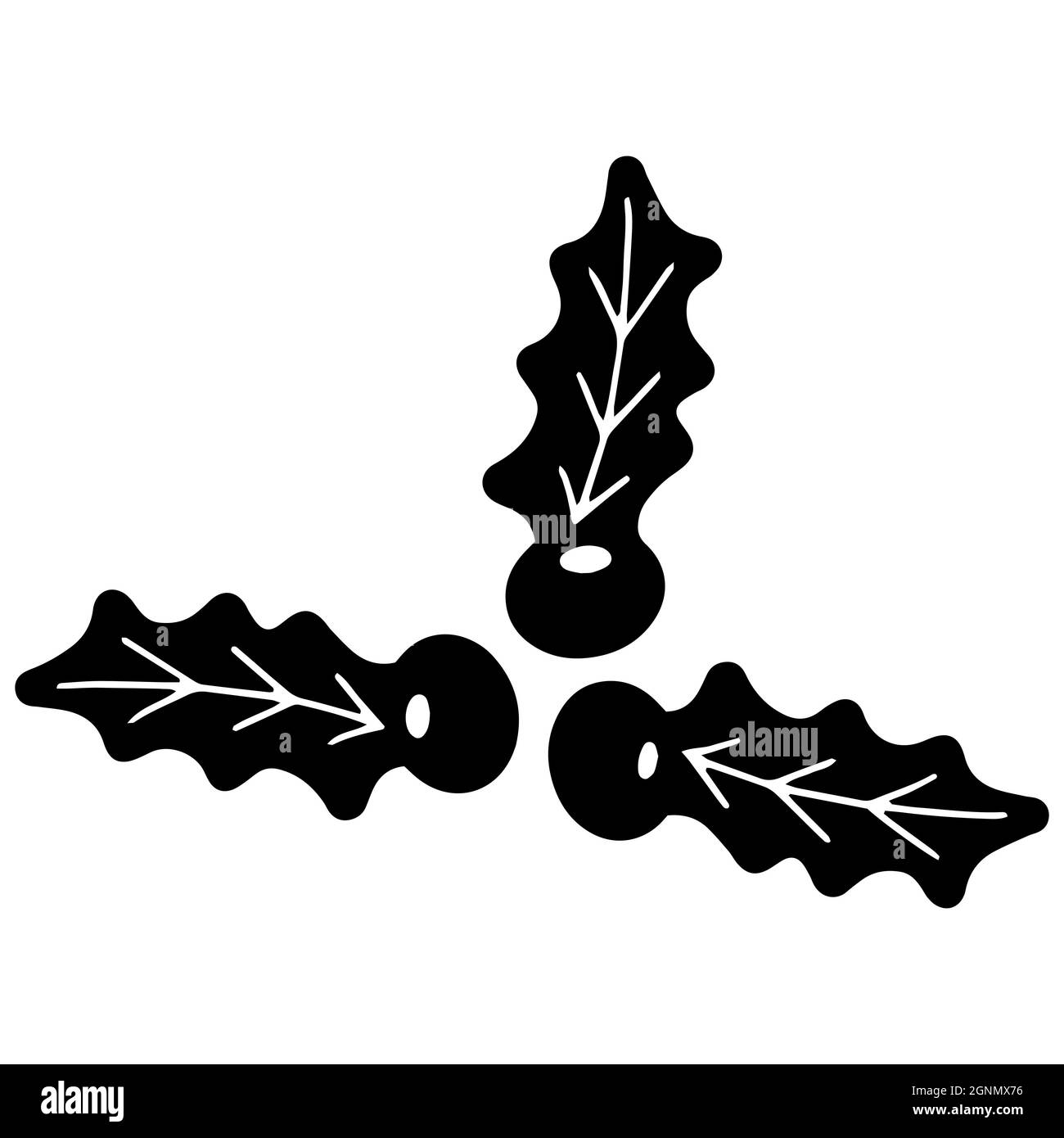 Handgezeichnete Zweige von Stechpalme Mistel-Ilex-Beere Vektordarstellung isolierter Hintergrund. Weihnachten Winter schwarz Skizze Grafik Design Element Karte Stock Vektor