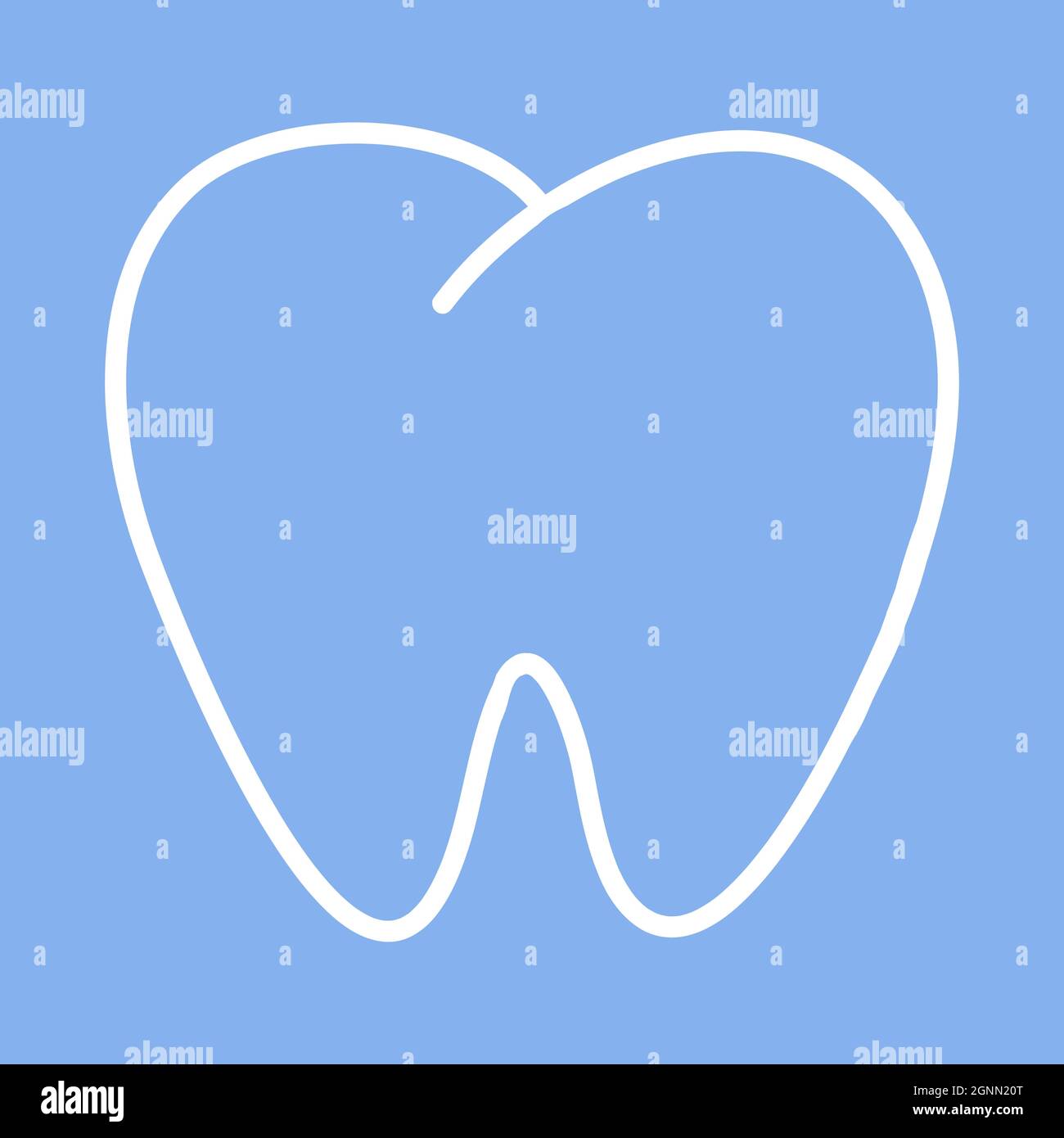 Weißer Zahn auf blauem Hintergrund, Zahnsymbol für menschliche Zähne, Vektorgrafik Stock Vektor