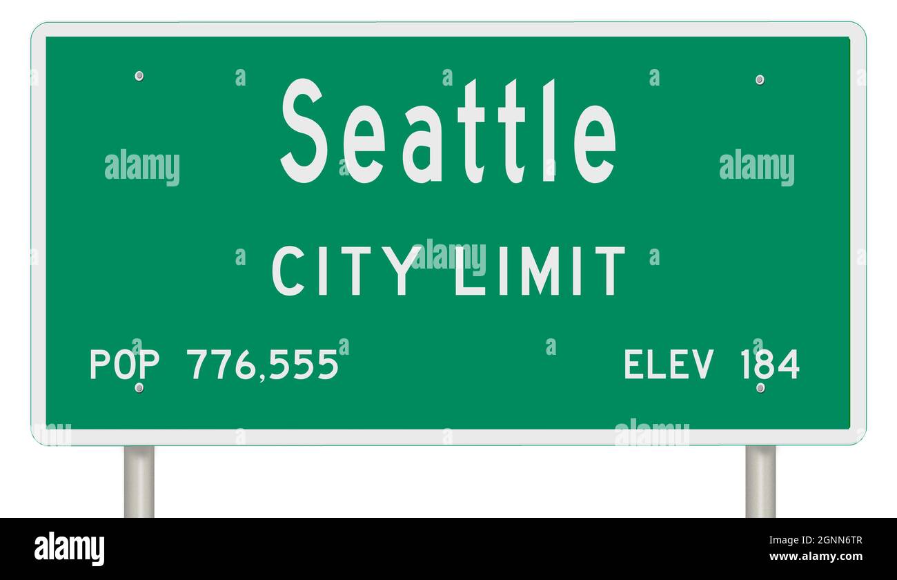 Darstellung eines grünen Washington State Highway-Schildes mit Stadtinformationen Stockfoto