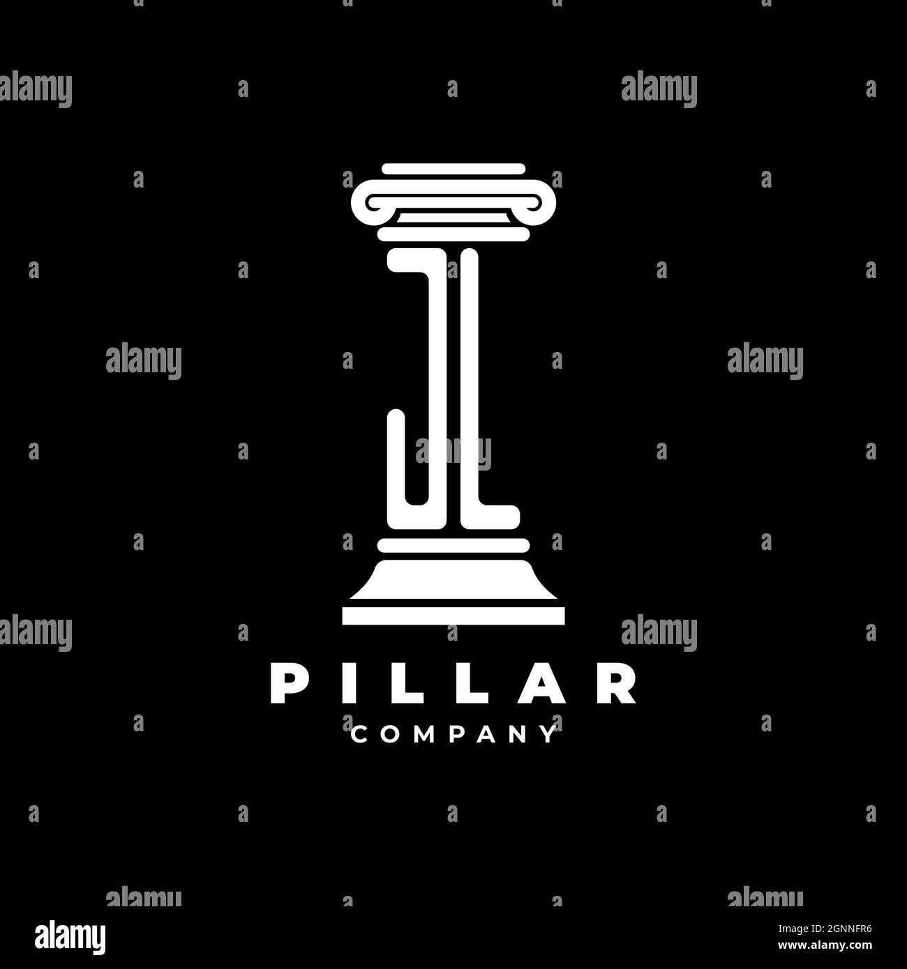 JL Monogram Logo Buchstaben Säulen Form Anwalt Stil Vektor, Anwaltskanzlei Unternehmen in schwarzem Hintergrund isoliert Stock Vektor