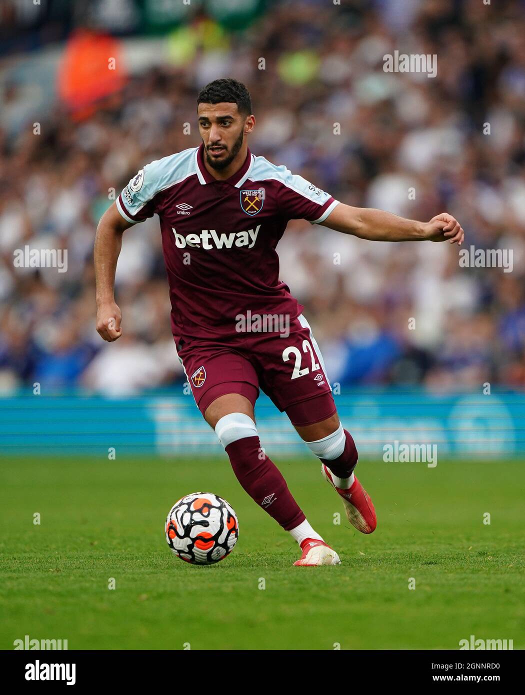 West Ham United sagte Benrahma während des Spiels in der Premier League in der Elland Road, Leeds. Bilddatum: Samstag, 25. September 2021. Stockfoto