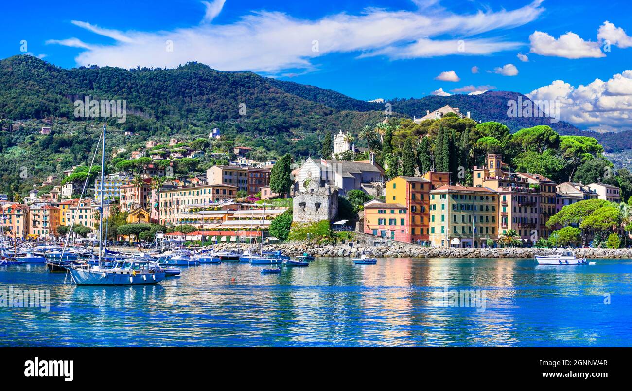 Santa Margherita Ligure - schöne Küstenstadt in Ligurien, beliebter Luxus-Ferienort für Sommerferien in Italien Stockfoto
