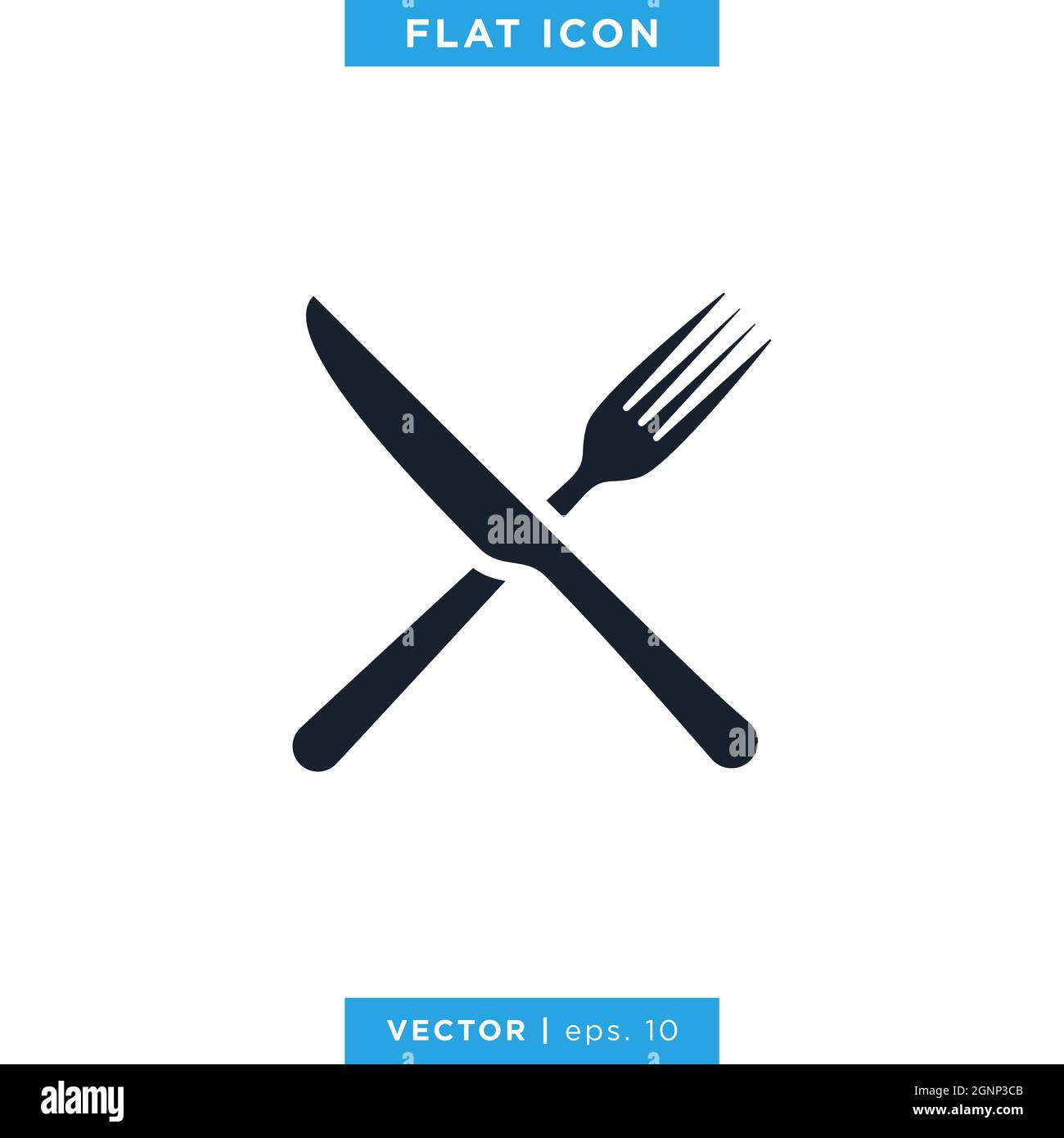 Design-Vorlage für Messer- und Gabelsymbole mit Vektorgrafik für Aktien. Vektor eps 10. Stock Vektor