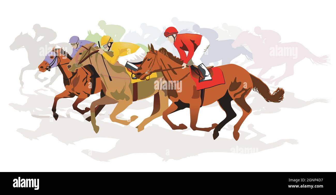 Pferderennen auf der Pferderennbahn, isoliert - Illustration Stock Vektor