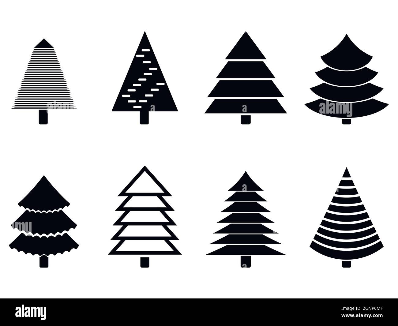 Weihnachtsbaum schwarz Silhouette Kollektion. Vektor schwarz weiß Silhouette immergrünen Baum zu Winterurlaub Neujahr Weihnachten und Grußkarte, Traditiona Stock Vektor
