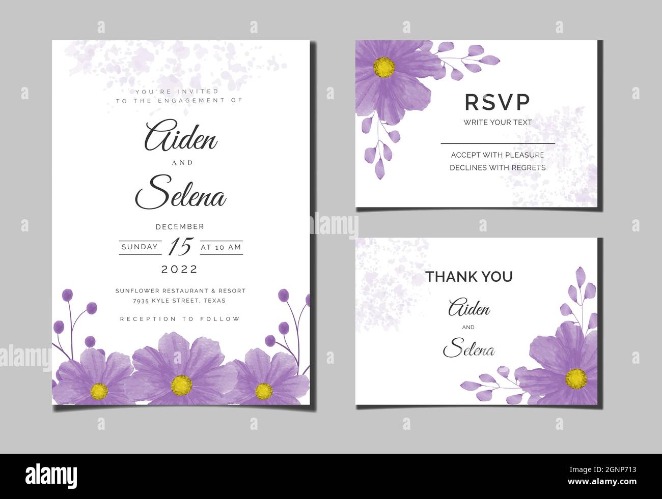 Schöne digitale handbemalte weibliche Aquarell Premium Blumen und Blätter Hochzeit Einladungskarte Stock Vektor