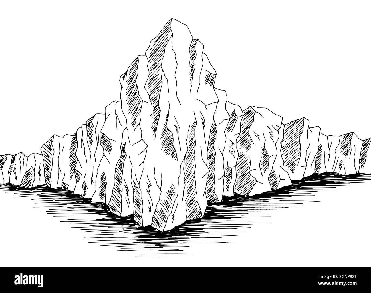 Cliff Meer Küste Grafik schwarz weiß Landschaft Skizze Illustration Vektor Stock Vektor