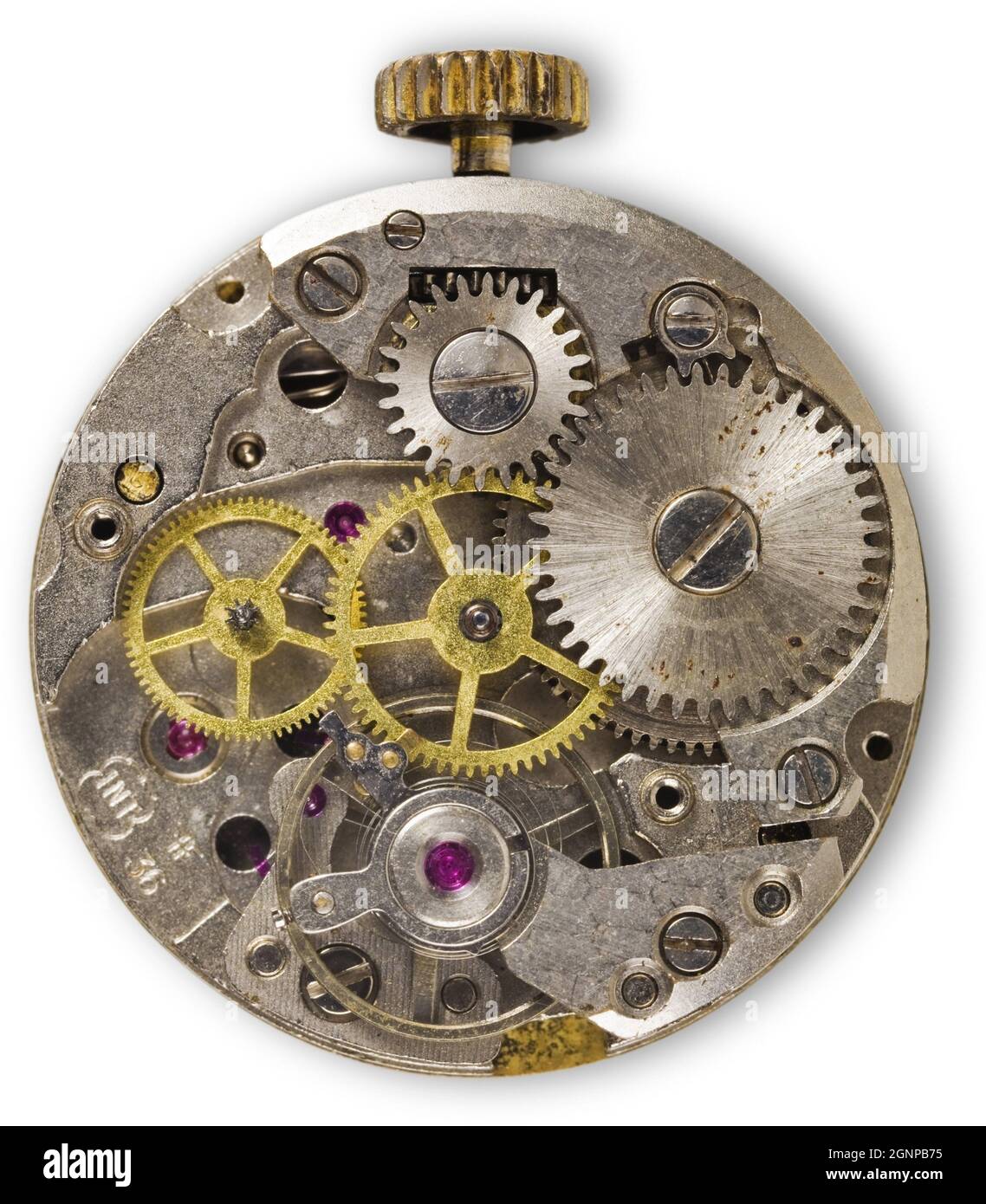 Uhrwerk einer alten Taschenuhr Stockfoto