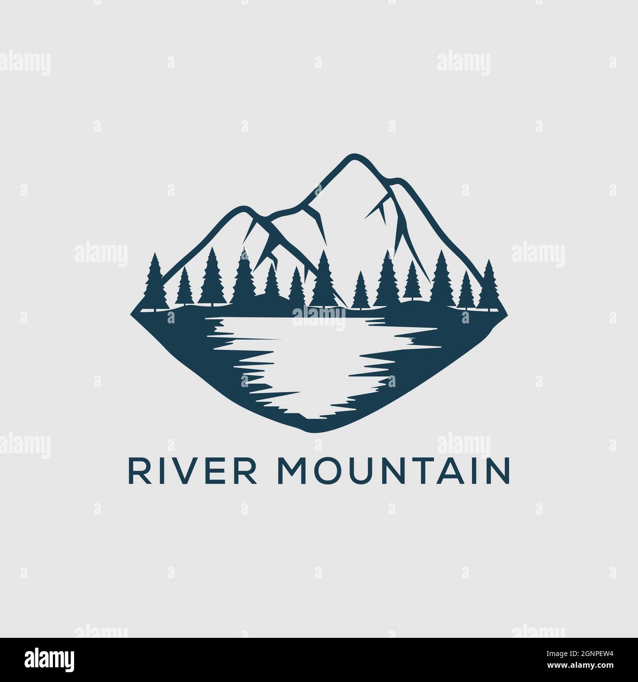 River Mountain Logo Design Symbol, am besten für Outdoor-Abenteuer Vektor Illustration Stock Vektor