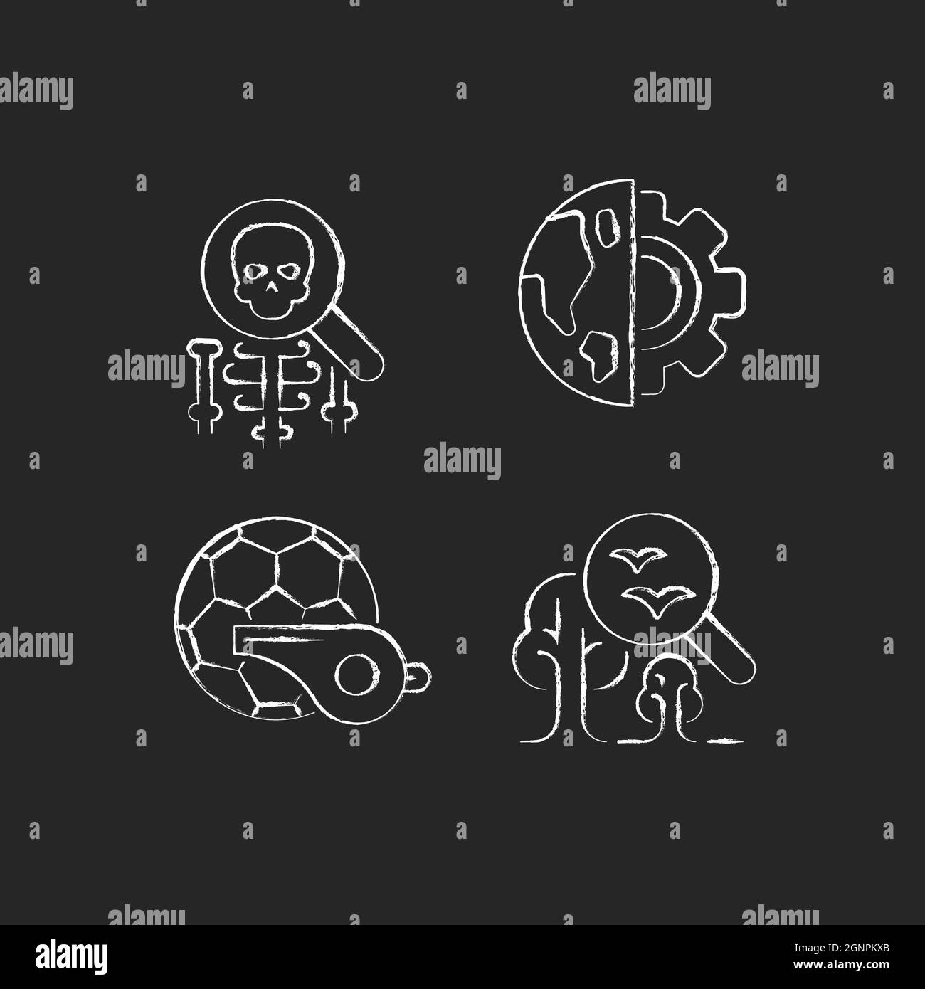 Verschiedene Schulfächer Kreide weiße Symbole auf dunklem Hintergrund gesetzt Stock Vektor