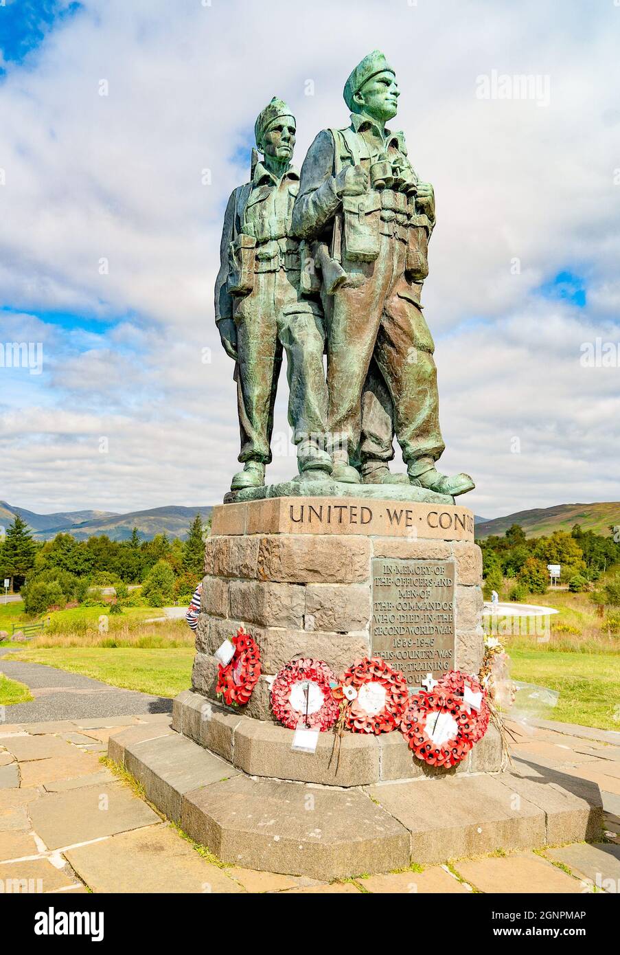 Gedenkstätte in den schottischen Highlands für die Kommandos, die hier für den Weltkrieg 2 trainiert haben Stockfoto