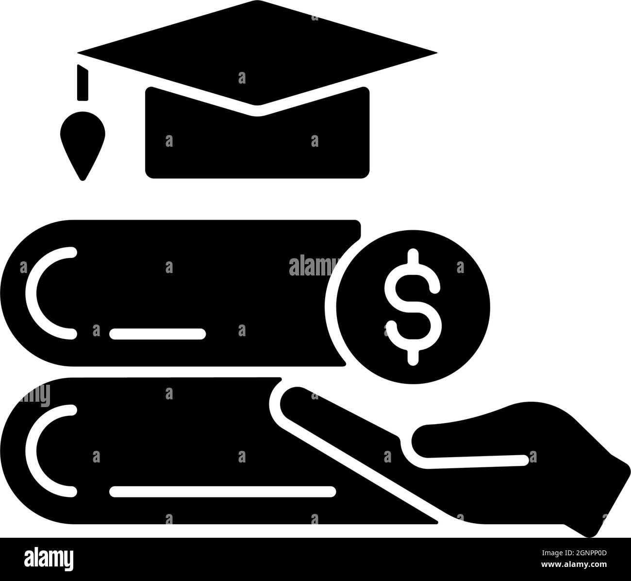 Kostenerstattung für Studiengebühren, schwarzes Glyphen-Symbol Stock Vektor