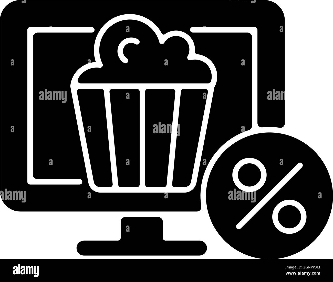 Rabatte für Online-Kino-Abo schwarzes Glyph-Symbol Stock Vektor