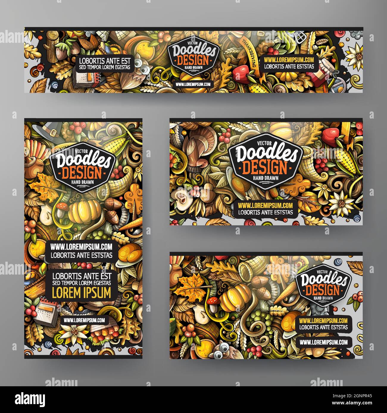 Cartoon Vektor Doodle Satz von Thanksgiving Corporate Identity Vorlage Stock Vektor