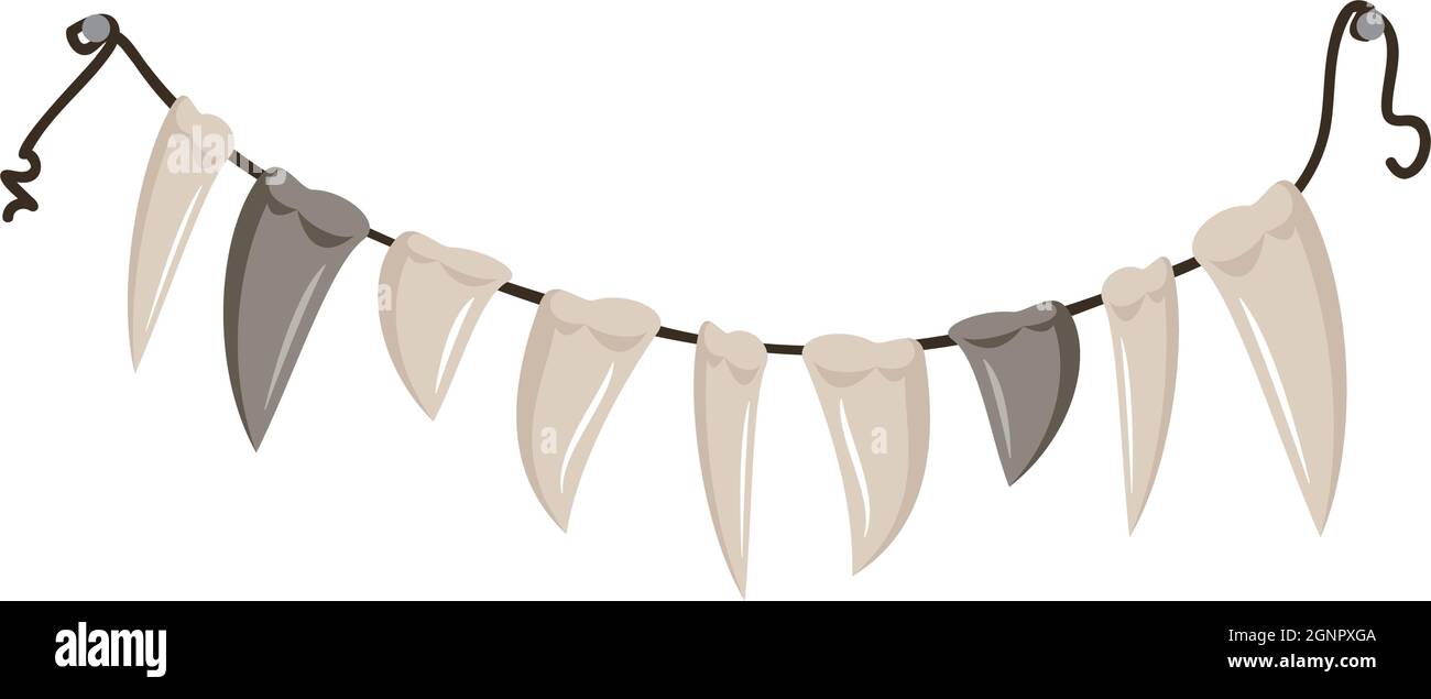 Perlen aus Reißzähnen und Zähnen, die an einem Seil hängen. Halloween Party Dekoration oder Halskette Stock Vektor