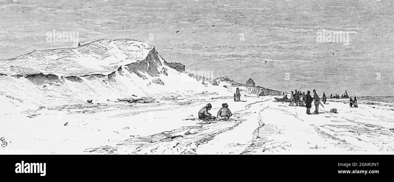 Düne Georgshöhe oder Geoge´s Höhe am Norderney-Strand, Ostfriesland, Niedersachsen, Norddeutschland, historische Abbildung 1880, Stockfoto