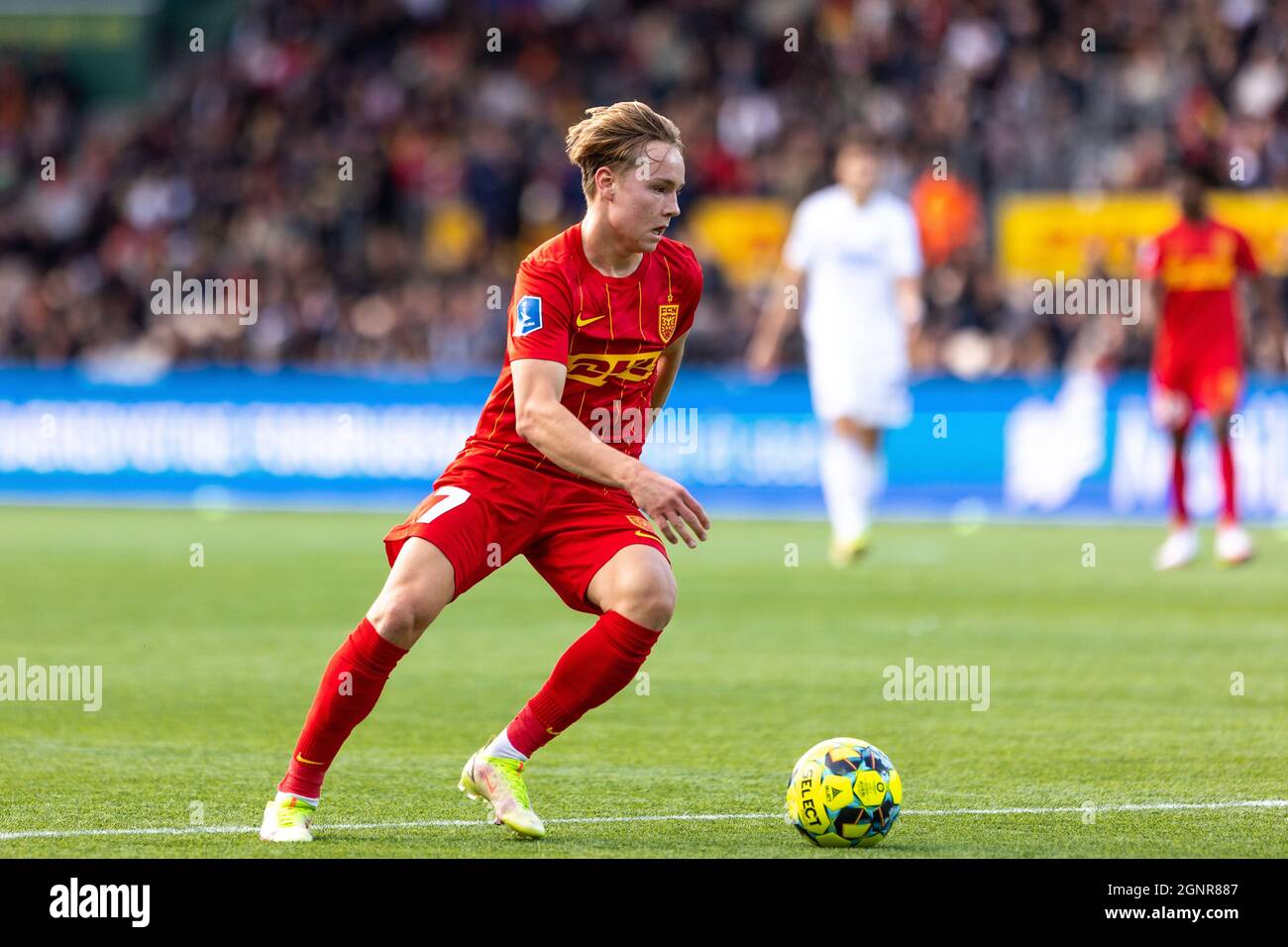 Farum, Dänemark. September 2021. Andreas Schjelderup (7) vom FC Nordsjaelland beim 3F Superliga-Spiel zwischen dem FC Nordsjaelland und dem FC Kopenhagen in Right to Dream Park in Farum, Dänemark. (Foto: Gonzales Photo/Alamy Live News Stockfoto