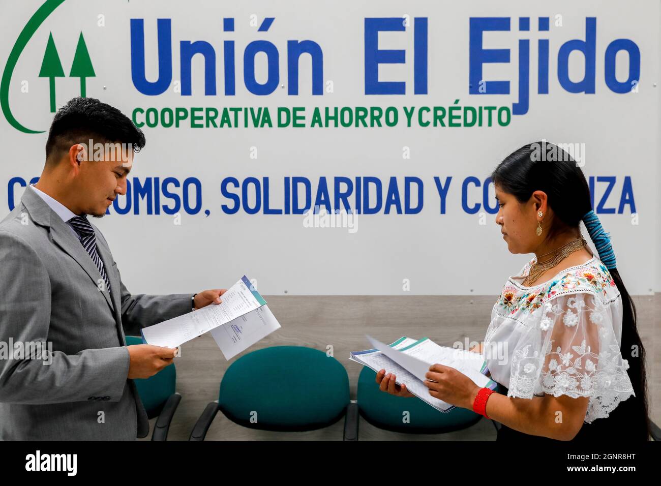Mitarbeiter der Union El Ejido in Cotacachi, Ecuador Stockfoto