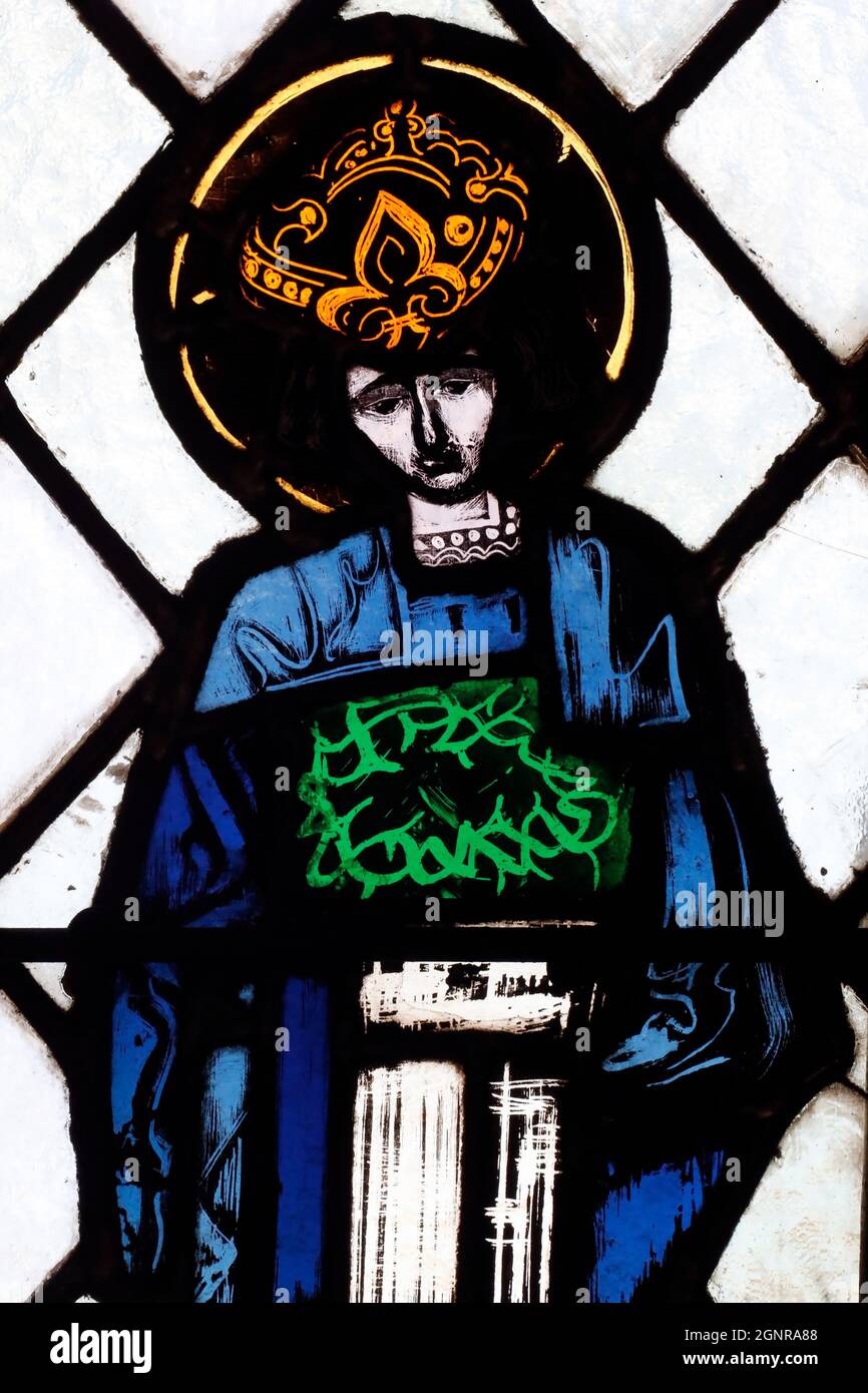 Kirche des heiligen Joseph des Fins. Ludwig IX. Von Frankreich mit Dornenkrone. Buntglasfenster. Annecy. Frankreich. Stockfoto