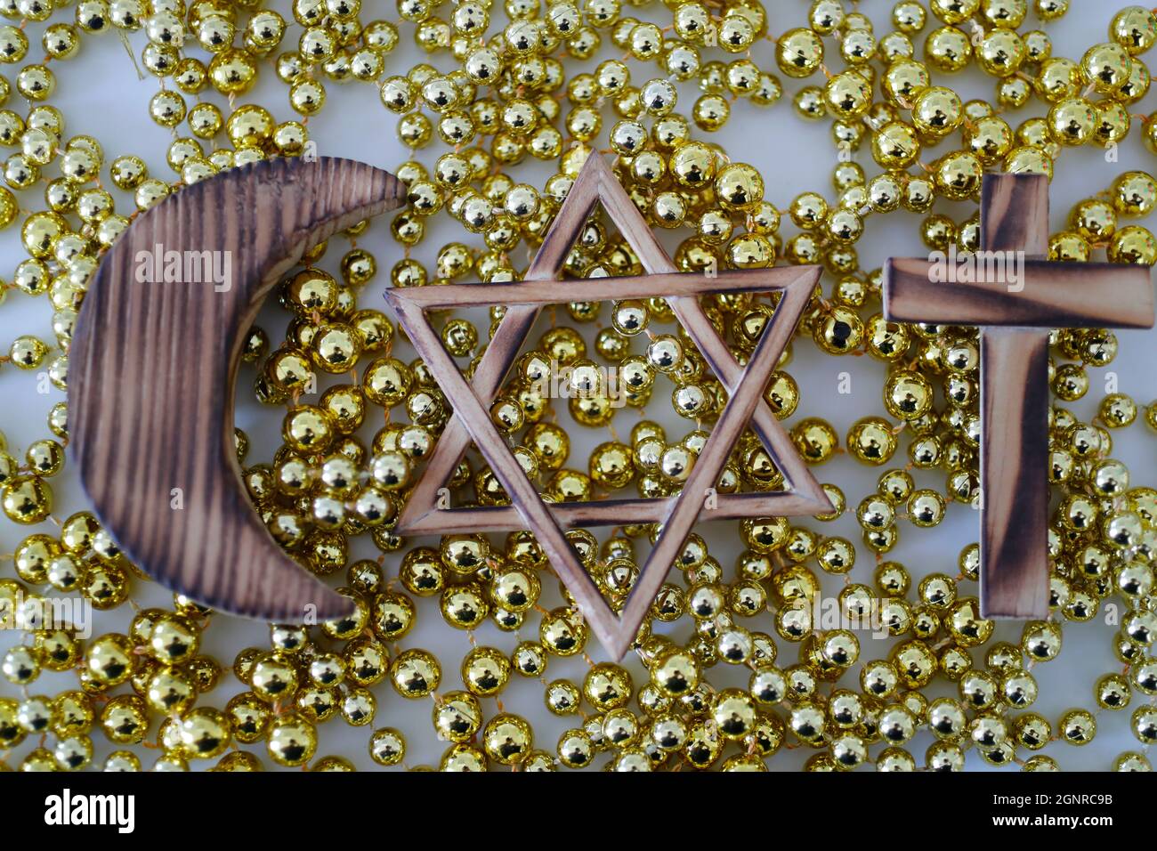 Religiöse Symbole. Islam, Judentum und christentum. Stockfoto