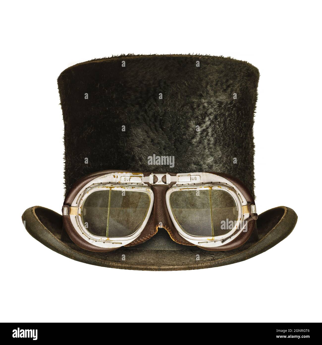 Gothic-Zylinder Hut mit Federn und Brille Steampunk Zylinderhut mit Schutzbrille 