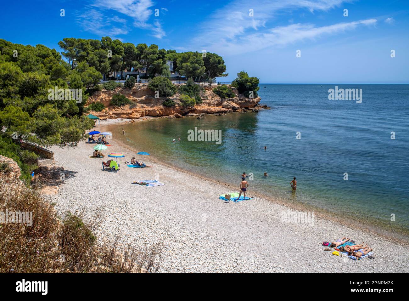 Capellans Beach. Cami de Ronda, ein Küstenpfad entlang der Costa Daurada, Katalonien Spanien. Sandweg beetwen l´Ampolla und l´ametlla de Mar. Route: Von L Stockfoto