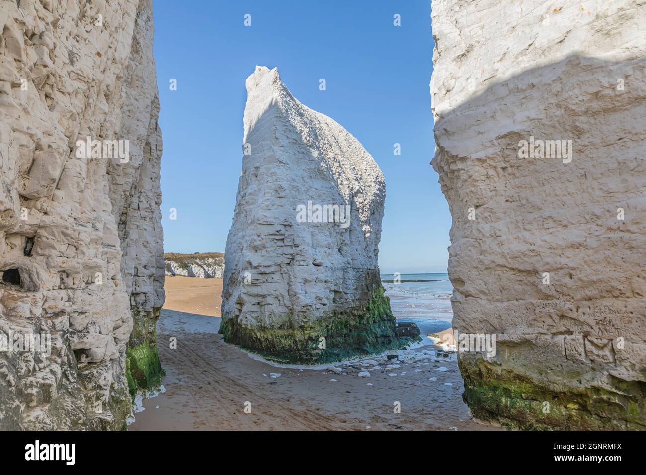 Die Kreidestapel und der Strand in Botany Bay, Broadstairs, Kent. Stockfoto
