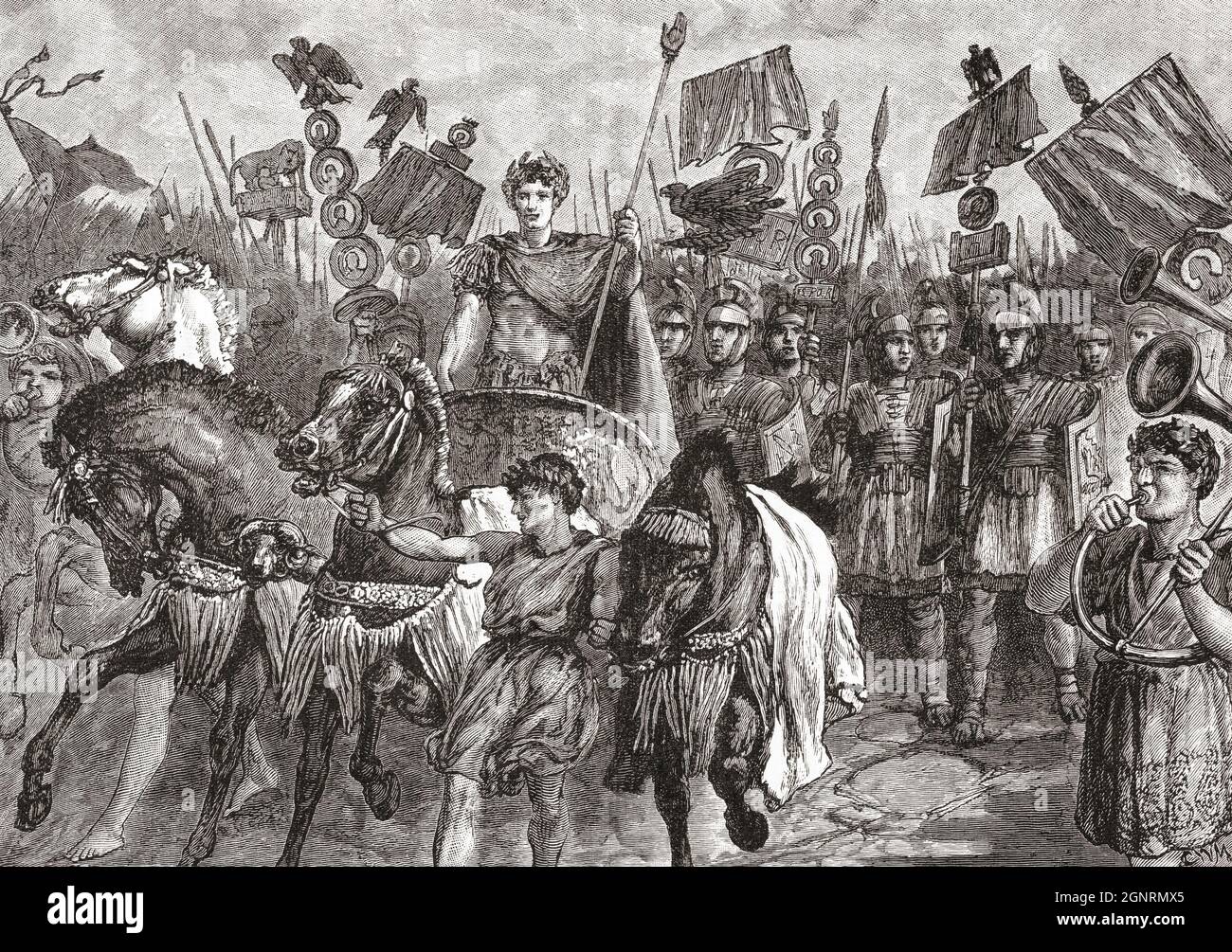 Ein triumenter Militärkommandeur kommt nach Rom. Aus Cassells Illustrated Universal History, veröffentlicht 1883. Stockfoto