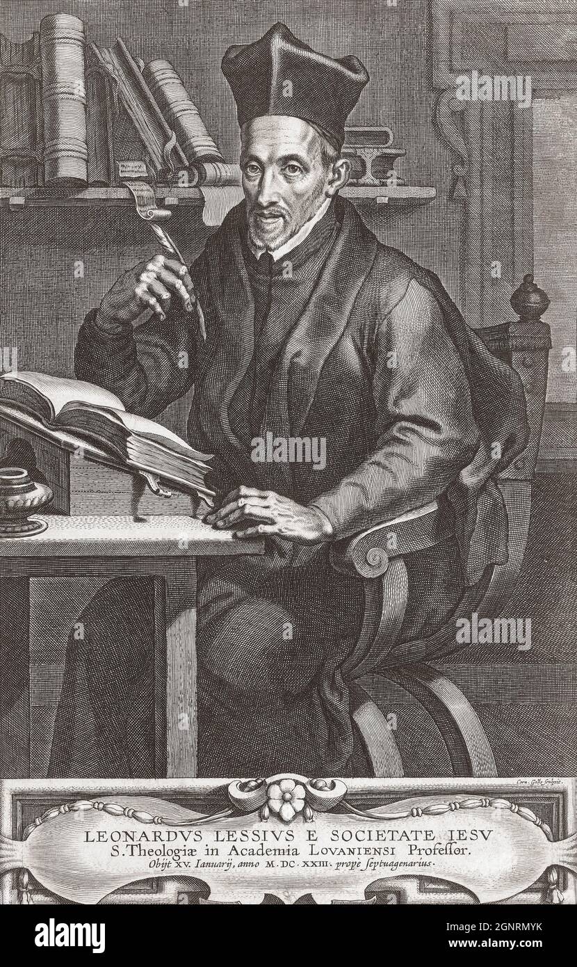 Leonardus Lessius, 1554 – 1623. Flämischer Moraltheologe aus dem Jesuitenorden. In seinem wichtigsten Schreiben wandte er einen moralischen und theologischen Ansatz in Fragen der Wirtschaft und der Wirtschaft an. Stockfoto