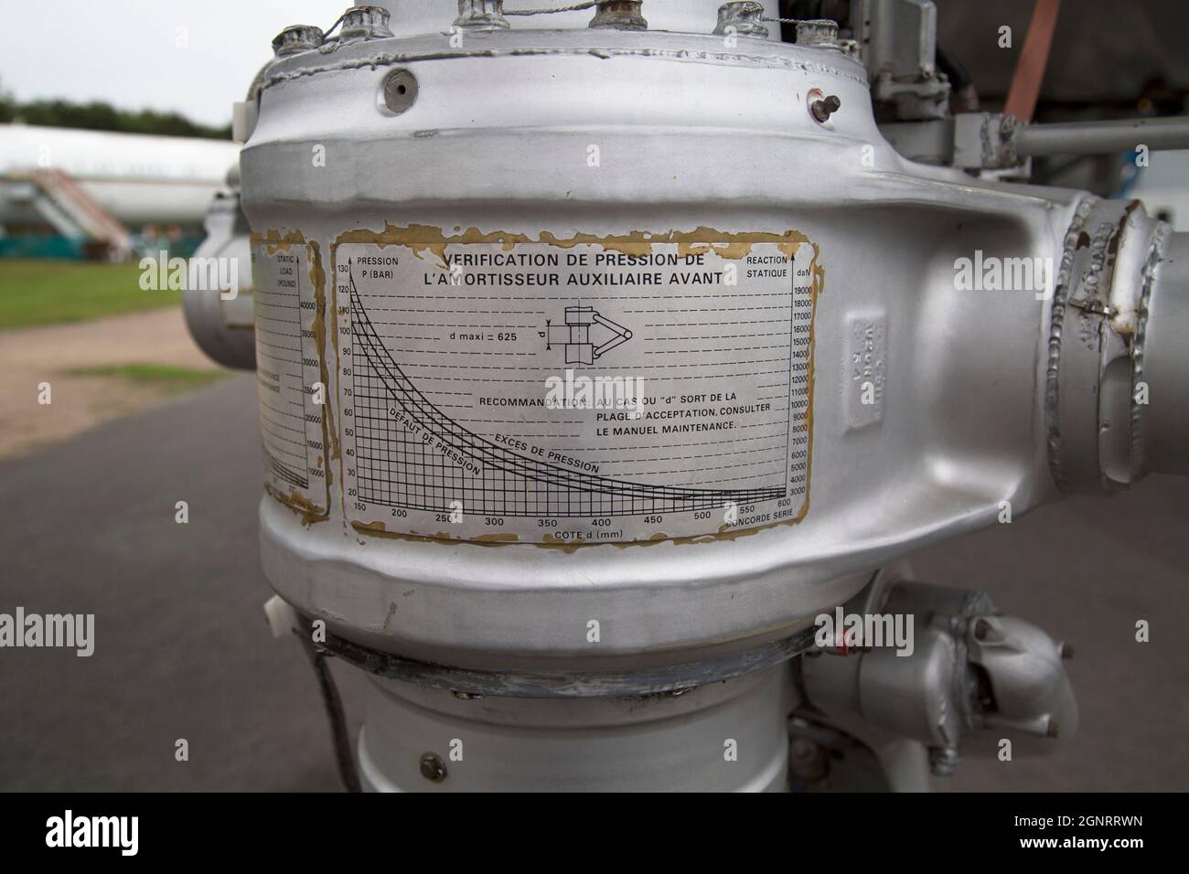 Aufkleber für Fahrgestell, BAC Aerospatiale Concorde, 1974, Brooklands Museum, Weybridge. Surrey, England Stockfoto