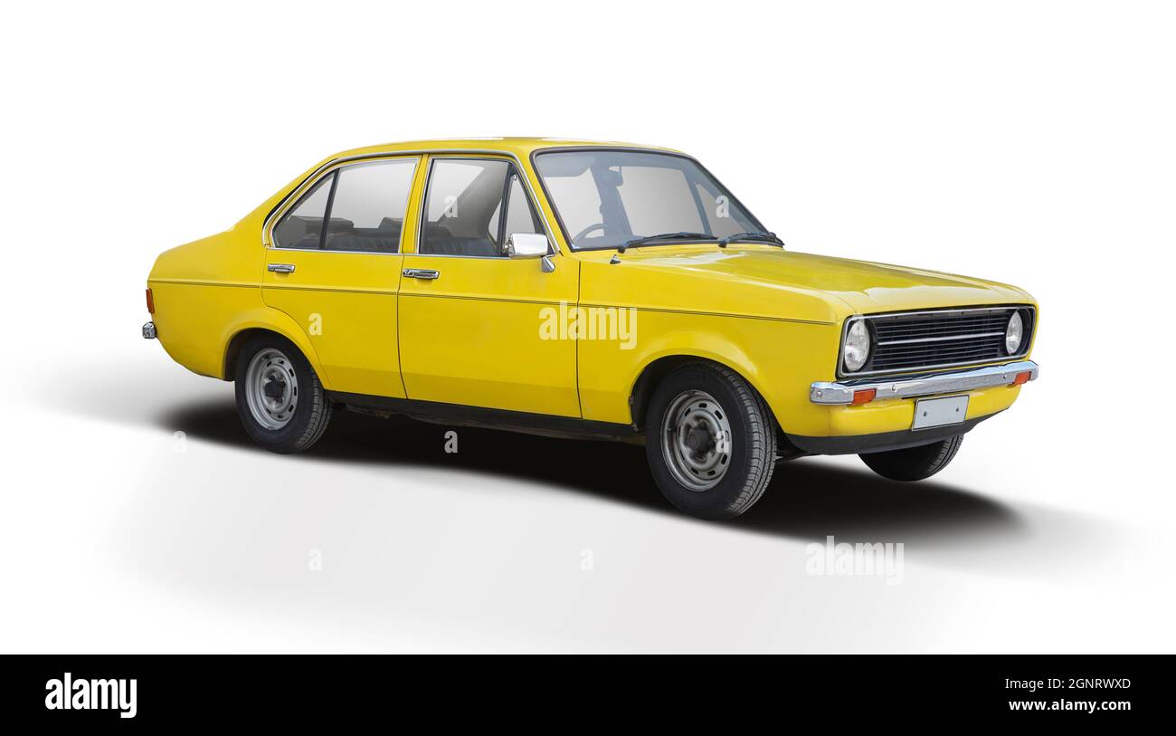 Ford Escort Klassiker isoliert auf weißem Hintergrund Stockfoto