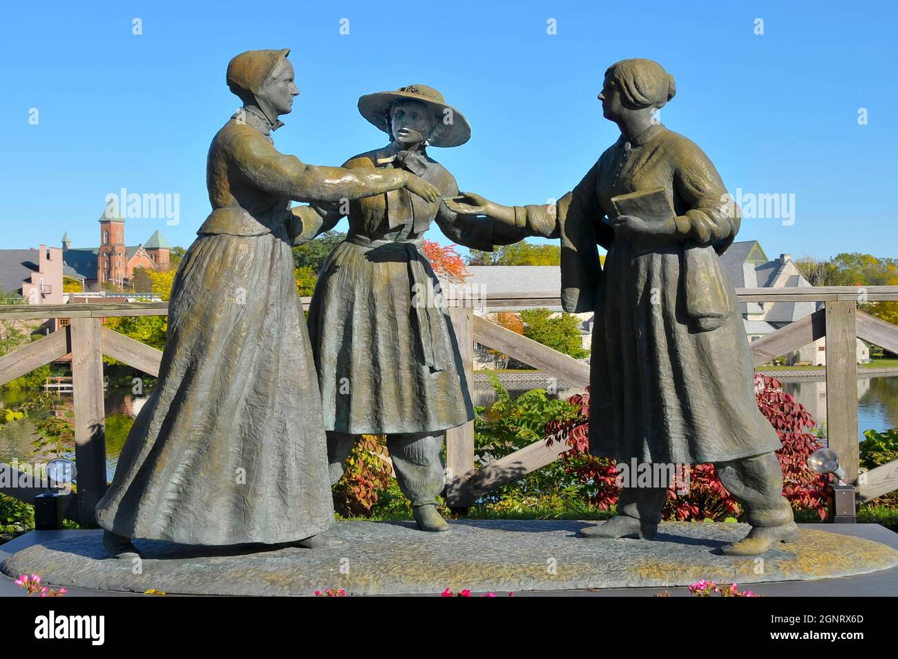Statue von Susan B Anthony Amelia Bloomer und Elizabeth Cady Stanton Seneca Falls New York Stockfoto