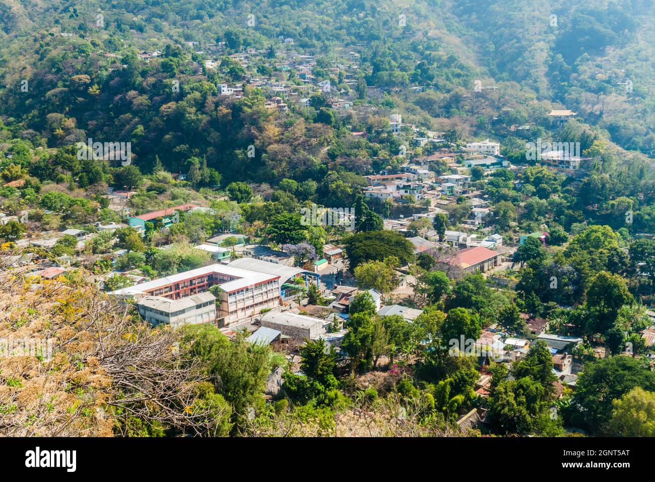 Luftaufnahme des Dorfes San Marcos La Laguna, Guatemala Stockfoto