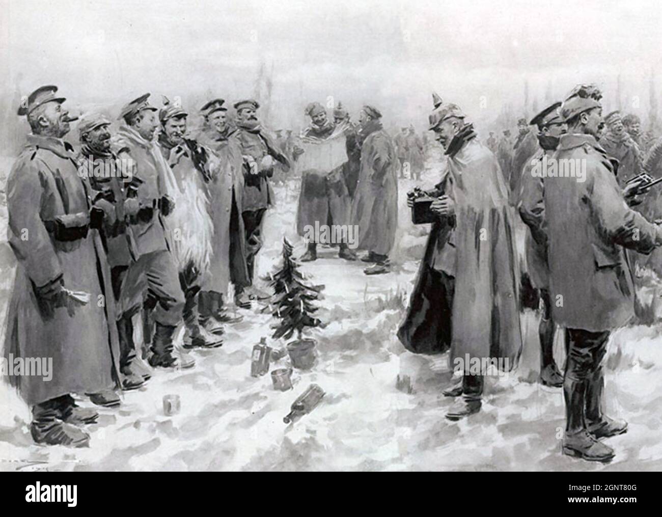 WEIHNACHTSFRIEDEN 24-26. Dezember 1914. Einer von mehreren inoffiziellen Truces des Ersten Weltkriegs in dieser Zeit. Illustration aus den Illustrated London News 9 January 1915. Stockfoto