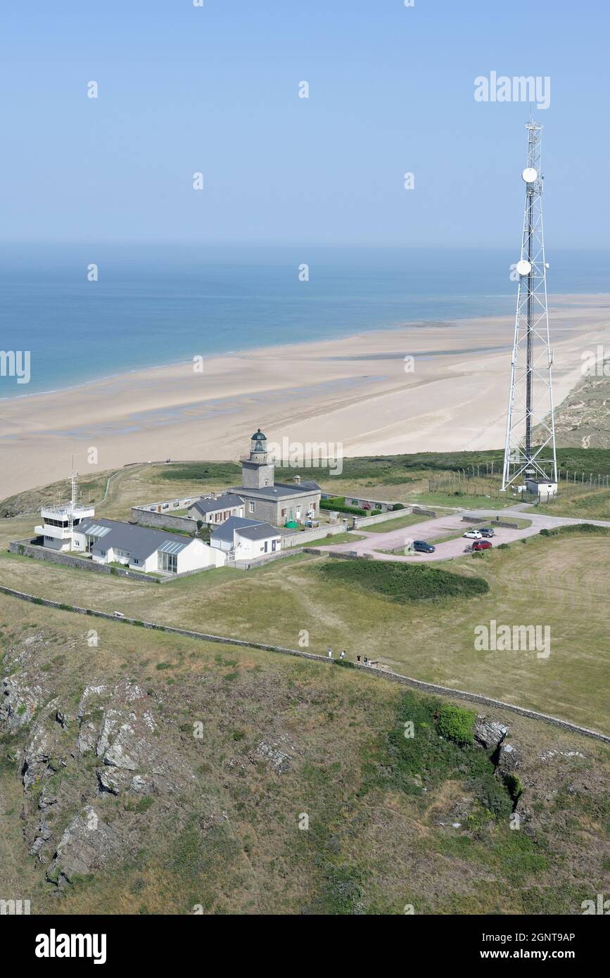 Frankreich, Manche (50), Barneville-Carteret, le sémaphore du Cap de Carteret (vue aérienne) // Frankreich, Manche, Barneville Carteret, Semaphor of Cape Car Stockfoto