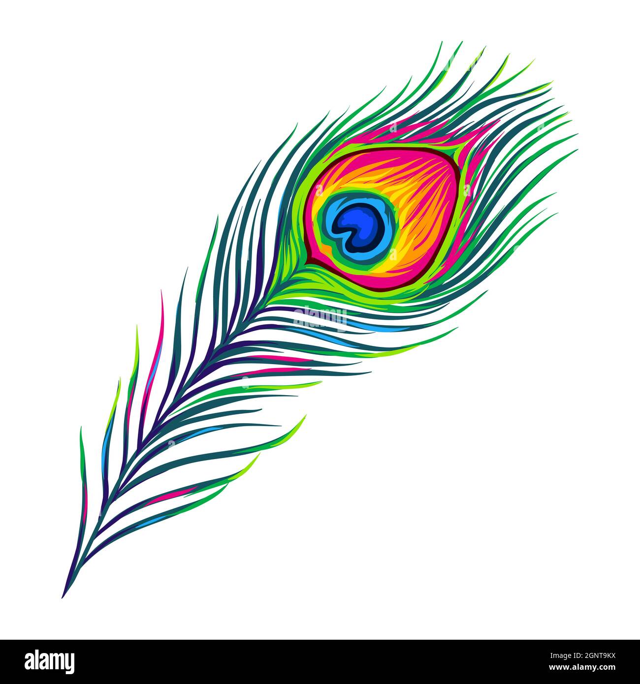 Stilisierte Illustration der Pfauenfeder. Bild für Design oder Dekoration. Stock Vektor