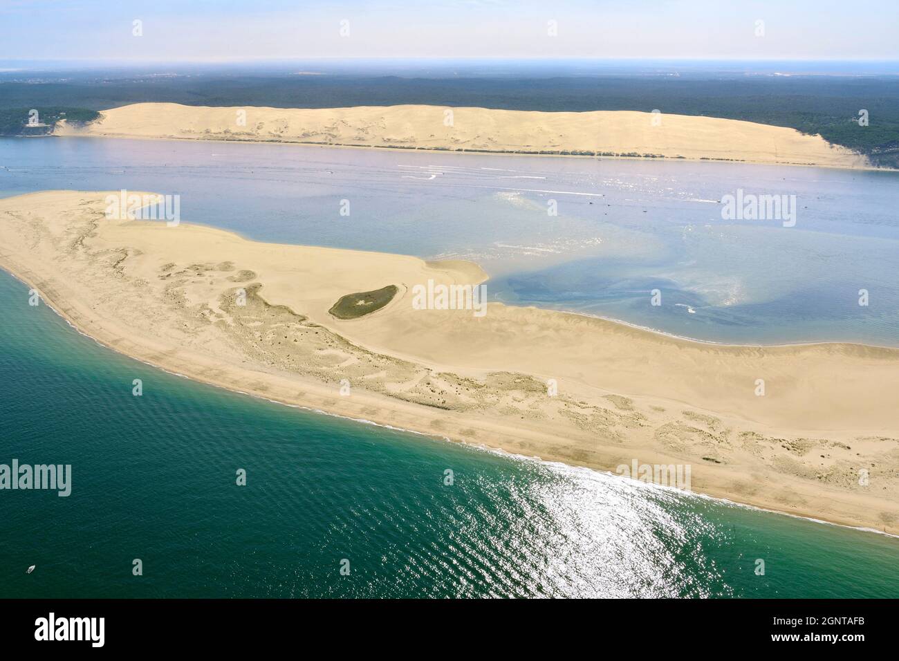 Frankreich, Gironde (33), Bassin d'Arcachon, le Banc d'Arguin et la Dune du Pilat labellisée Grand Site de France (vue aérienne) // Frankreich, Gironde, Bassi Stockfoto