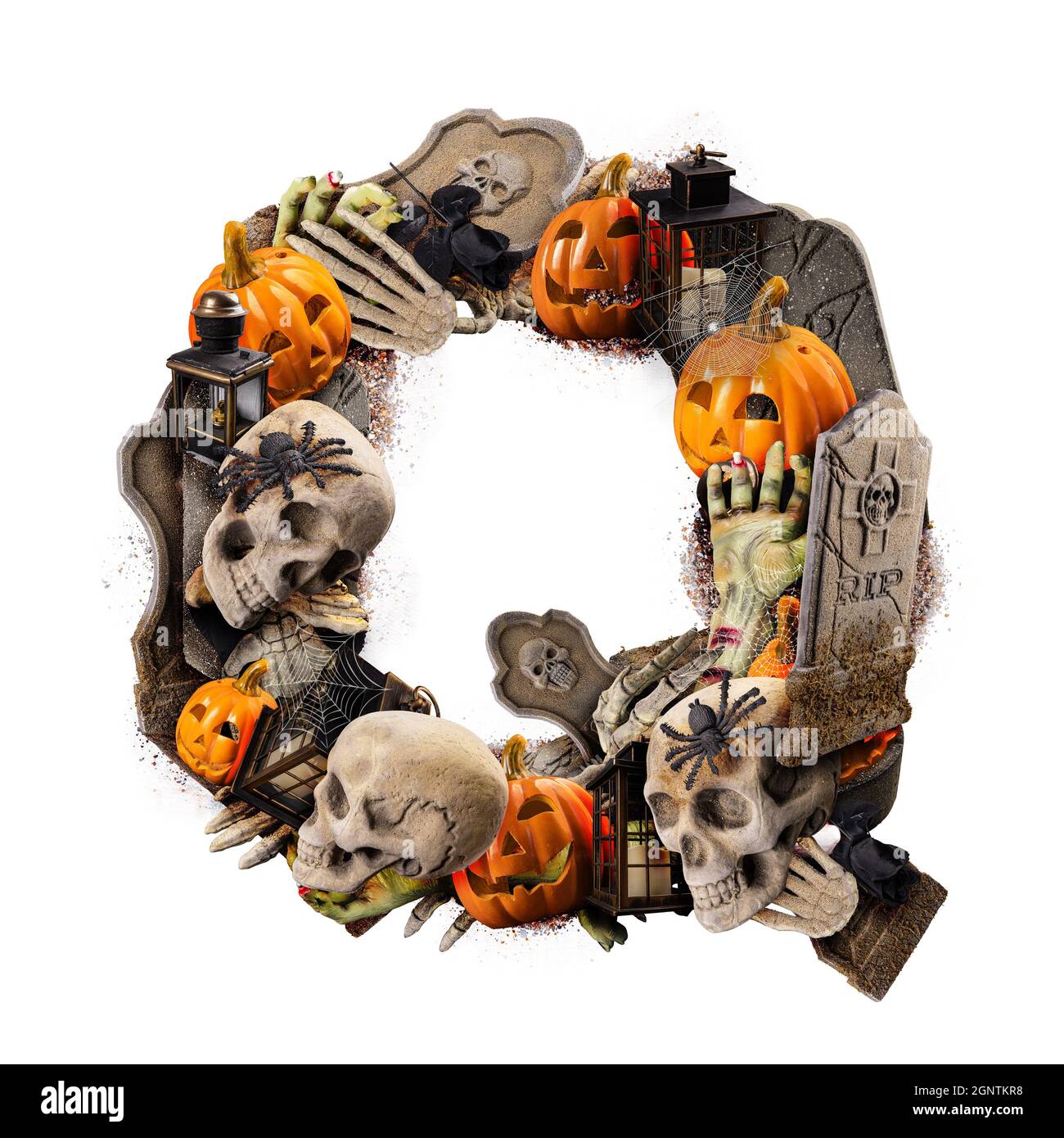 Buchstabe Q aus verschiedenen Halloween-Objekte Stockfoto