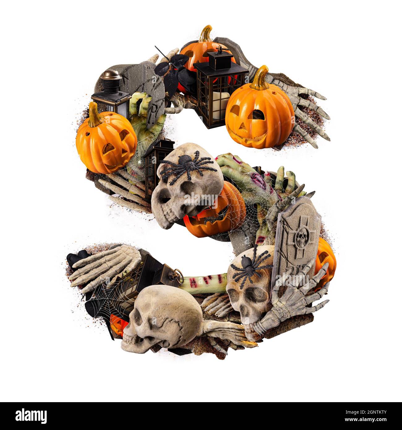 Buchstabe S aus verschiedenen Halloween-Objekten Stockfoto