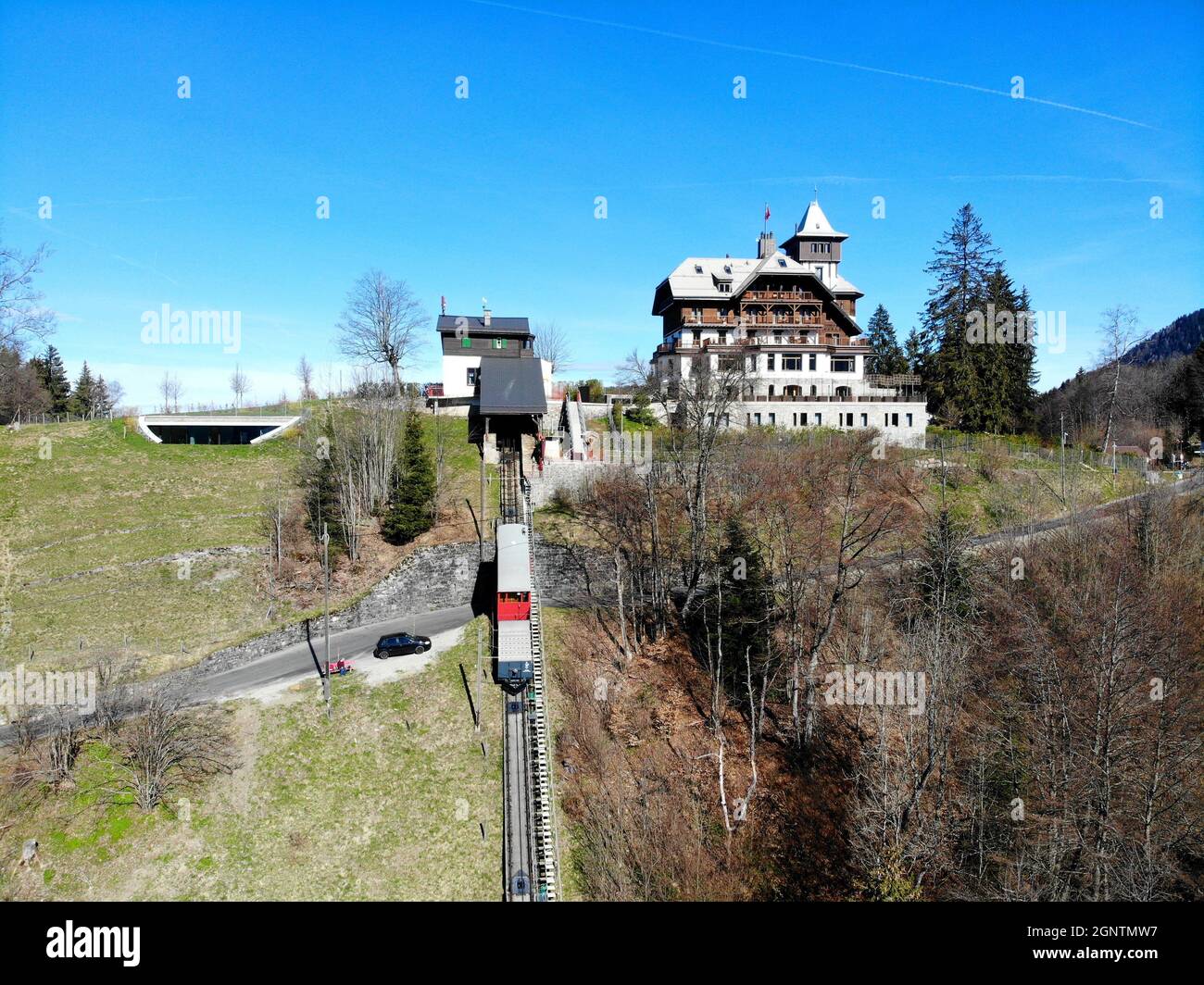 Les Avants, Sonloup, Standseilbahn Les Avants–Sonlou Stockfoto
