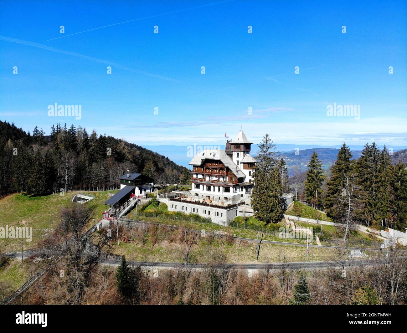 Les Avants, Sonloup, Standseilbahn Les Avants–Sonlou Stockfoto