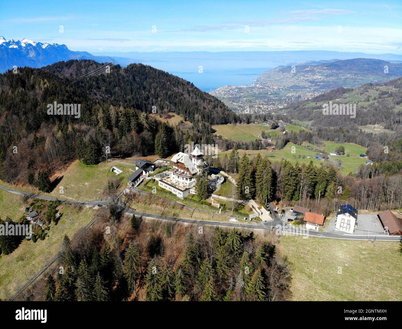 Les Avants, Sonloup, Standseilbahn Les Avants–Sonlou Stockfoto