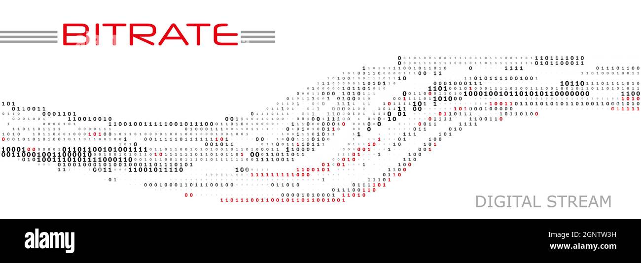 Konzeptionelles Bild der Bitrate, digitaler Stream. Digitale Vektorgrafiken mit Binärcode Stock Vektor