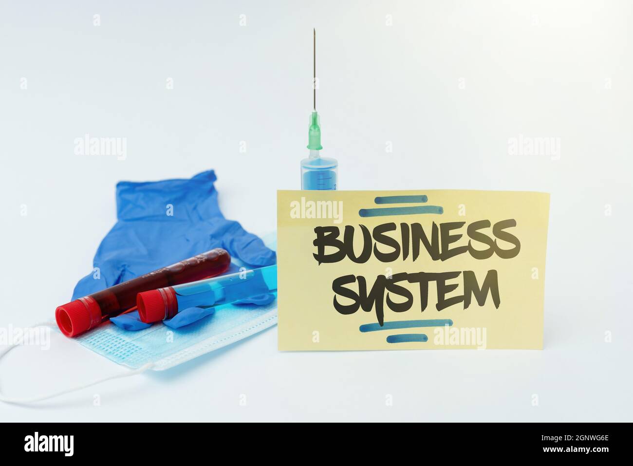 Handschrift Text Business System. Business-Ansatz Eine Methode zur Analyse der Informationen von Organisationen, die wichtige medizinische Notizen Labor schreiben Stockfoto