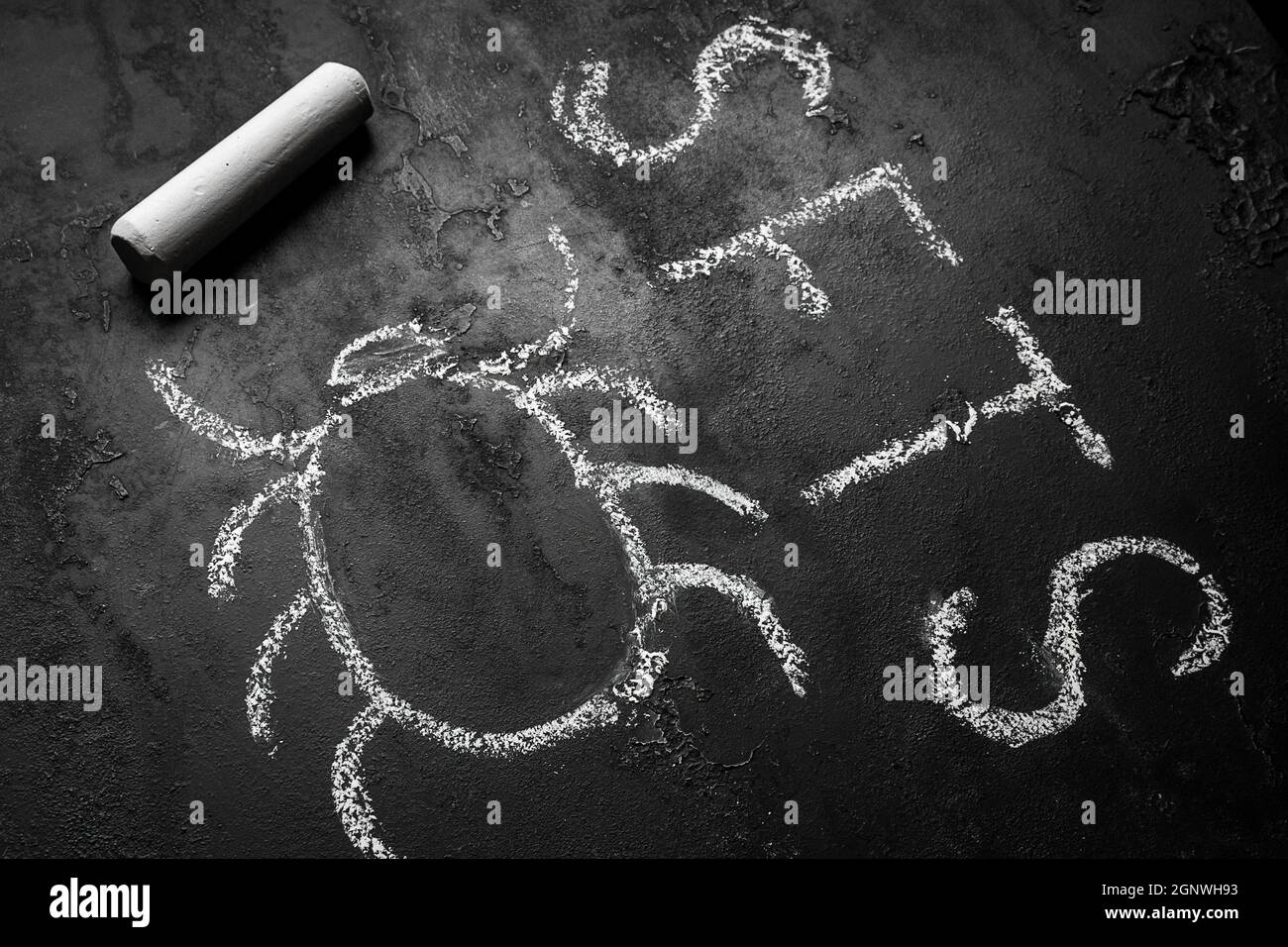 Kreidegezeichnete Milbe und Schriftzug SFTS Virus Stockfoto