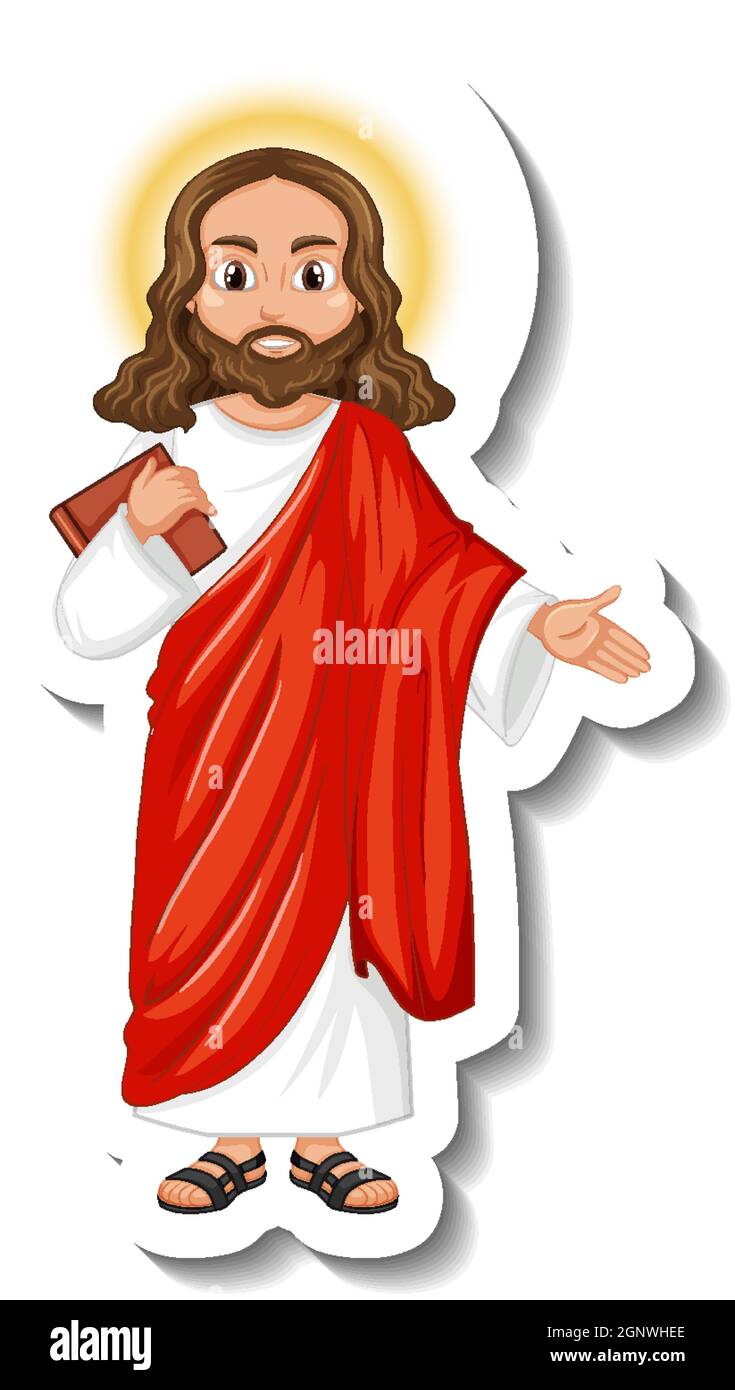 Jesus Christus Zeichentrickfigur Aufkleber auf weißem Hintergrund Illustration Stock Vektor