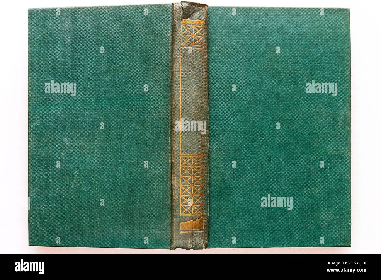 Grünes Hardback Buch Nahaufnahme isoliert auf weißem Hintergrund Mockup Stockfoto
