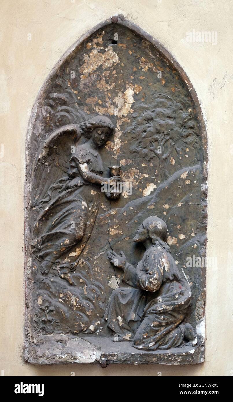 Qual im Garten, Bass Relief in der Basilika von Saint Sylvester die erste (San Silvestro in Capite) in Rom, Italien Stockfoto