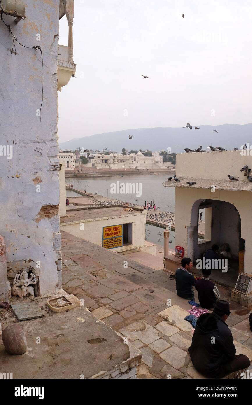 Pushkar See oder Pushkar Sarovar in Pushkar, Rajasthan, Indien, Heilige Hindu Stadt Stockfoto