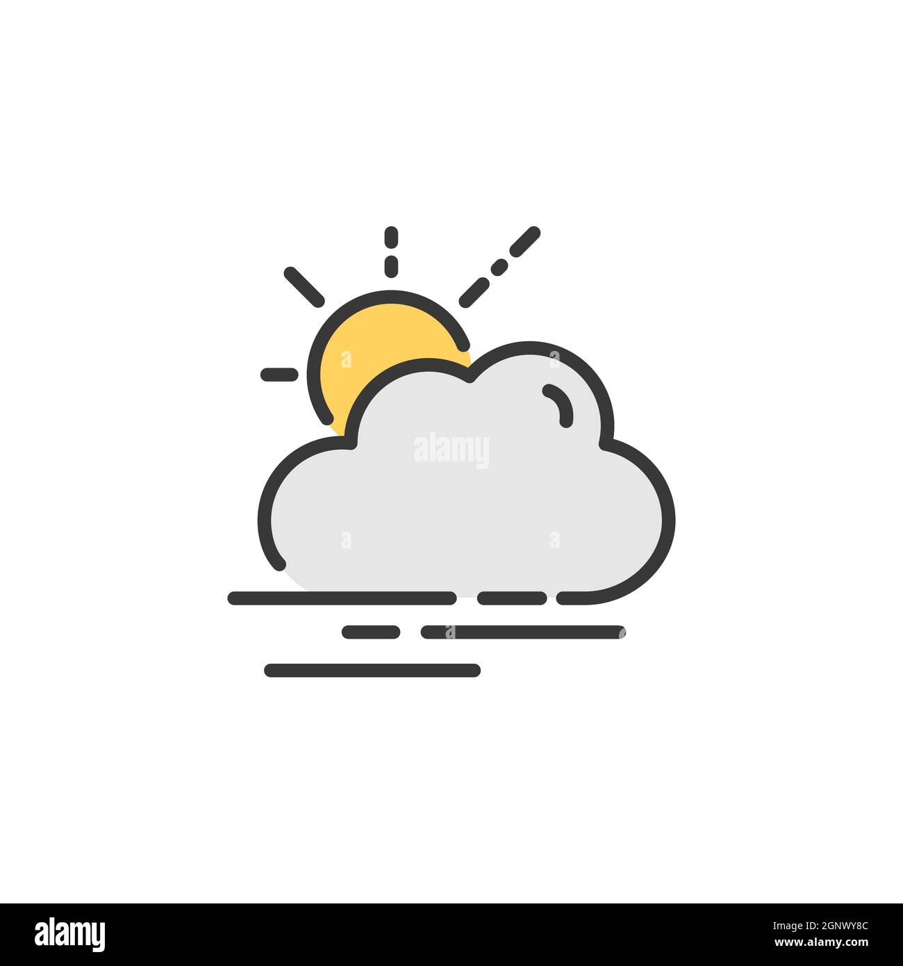 Nebel und Sonne. Ausgefülltes Farbsymbol. Wettervektordarstellung Stock Vektor
